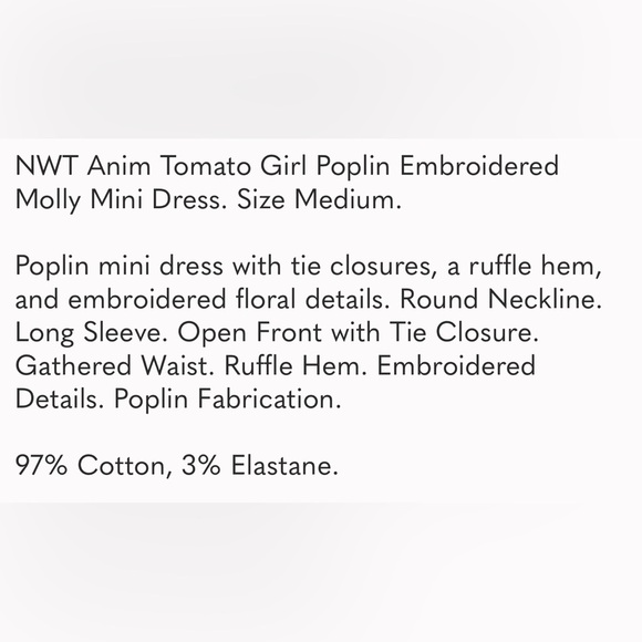 Anim | NWT Tomato Girl Poplin Embroidered Molly Mini Dress | L - Picture 2 of 9